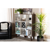 Baxton Studio BC 9386-01-Columbia/White-Bookcase Senja Modern and Contemporary Two-Tone White and Walnut Brown Finished Wood 9-Shelf Bookcase